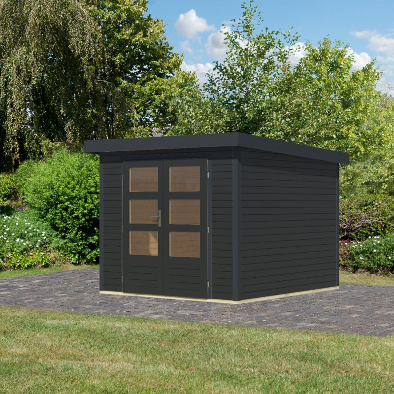 Abri de jardin en bois anthracite 19mm - acier anthracite - 5,76m² Jupiter 3,5C – Karibu