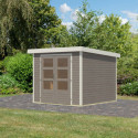 Abri de jardin en bois gris clair 19mm - acier blanc - 5,76m² Jupiter 3,5D – Karibu