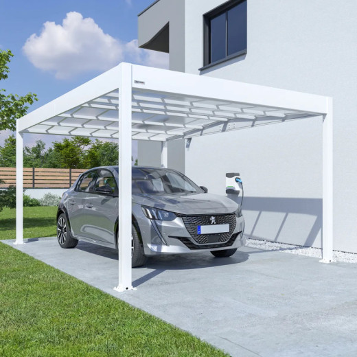 Carport double pente LIBECCIO 16m² en alu blanc et polycarbonate – Trigano