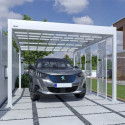 Carport double pente LIBECCIO 16m² en alu blanc et polycarbonate + 3 panneaux – Trigano