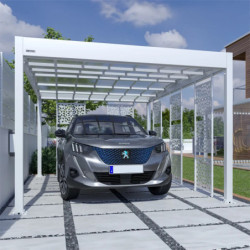 Carport double pente LIBECCIO 16m² en alu blanc et polycarbonate + 5 panneaux – Trigano