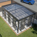 Carport double pente LIBECCIO 16m² en alu anthracite et polycarbonate + 5 panneaux – Trigano