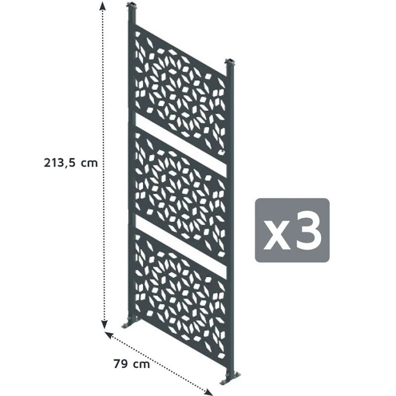 Lot de 3 brises-vues en acier anthracite pour carport LIBECCIO – Trigano