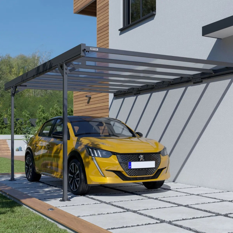 Carport adossé 15m² en aluminium anthracite et polycarbonate MISTRAL - TRIGANO