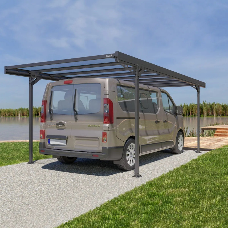 Carport simple L579cm en aluminium anthracite et polycarbonate Alizé 16 - TRIGANO