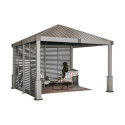 Pergola en alu champagne et toit en acier Nanda 363x363cm - SOJAG