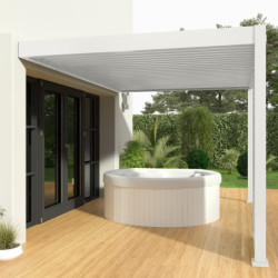 Pergola bioclimatique adossée en alu blanc 3x4m Ombrea VS
