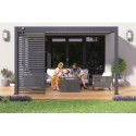Pergola bioclimatique adossée en alu gris anthracite - lames blanches - 3x4m Ombrea VS