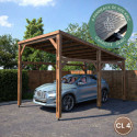 Carport simple en bois PEFC autoclave marron + toit en acier et kit solaire 15,5m² ELIO - Cerland