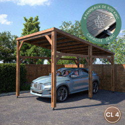 Carport simple en bois PEFC autoclave marron + toit en acier et kit solaire 15,5m² ELIO - Cerland