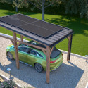 Carport simple en bois PEFC autoclave marron + toit en acier et kit solaire 15,5m² ELIO - Cerland