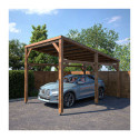 Carport simple en bois PEFC autoclave marron + toit en acier et kit solaire 15,5m² ELIO - Cerland