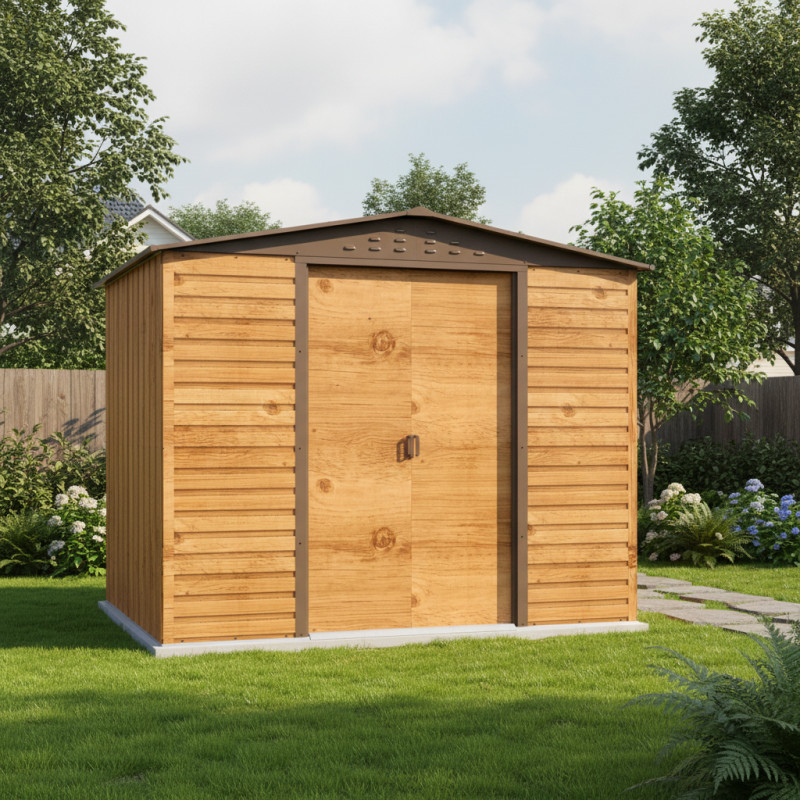 Abri de jardin en métal imitation bois 4,78m² + kit fondation ALPINE - DURAMAX