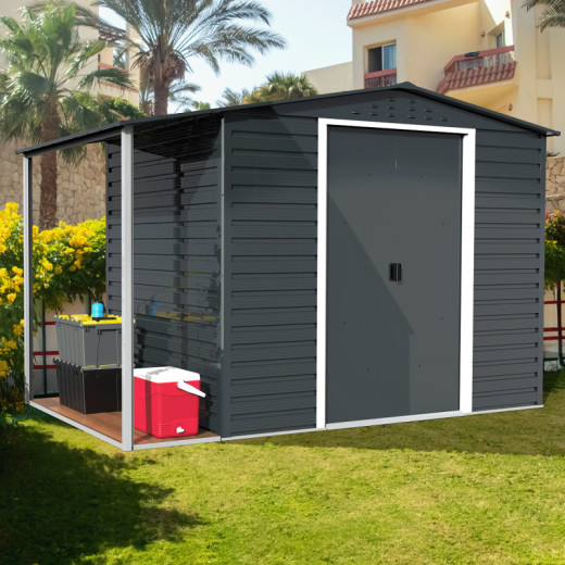 Abri de jardin en métal anthracite 4,78m² avec appentis + kit fondation ALPINE - DURAMAX