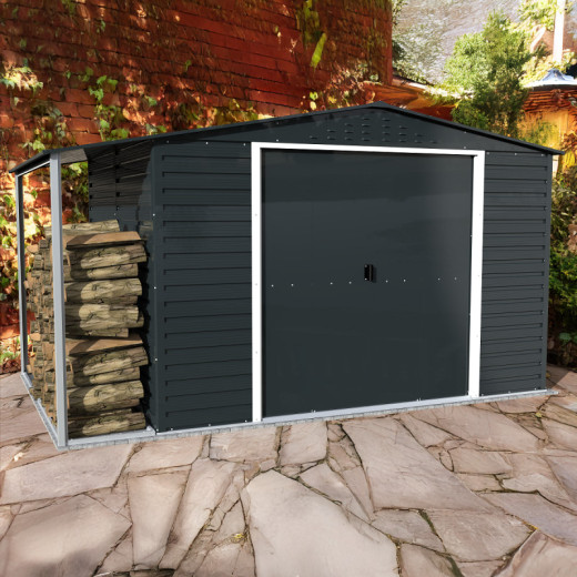 Abri de jardin en métal anthracite 7,81m² avec appentis + kit fondation ALPINE - DURAMAX