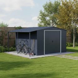 Abri de jardin en métal anthracite 9,75m² avec appentis + kit fondation ALPINE - DURAMAX
