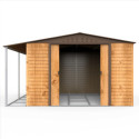 Abri de jardin en métal imitation bois 9,75m² avec appentis + kit fondation ALPINE - DURAMAX