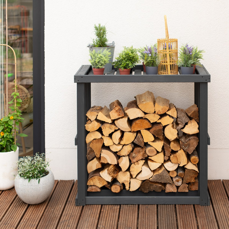Étagère à bois de cheminée en bois anthracite 52x108x106cm Harald - Westmann