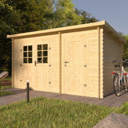 Abri de jardin monopente en bois massif 8,74m² avec 2 espaces et cloison - Eden