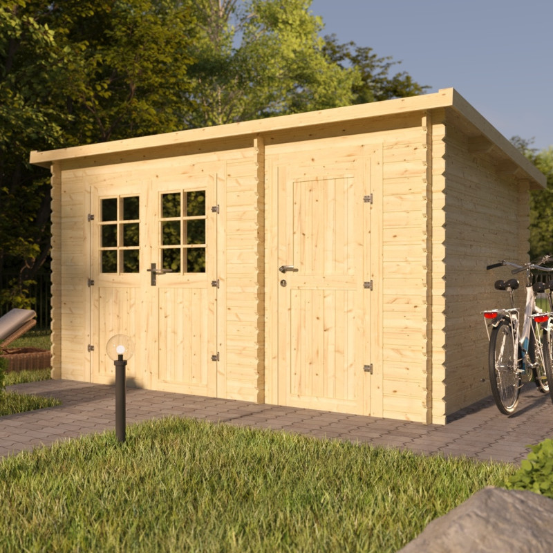 Abri de jardin monopente en bois massif 8,74m² avec 2 espaces et cloison - Eden