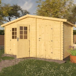 Abri de jardin deux pans en bois massif 8,74m² avec 2 espaces et cloison - Eden