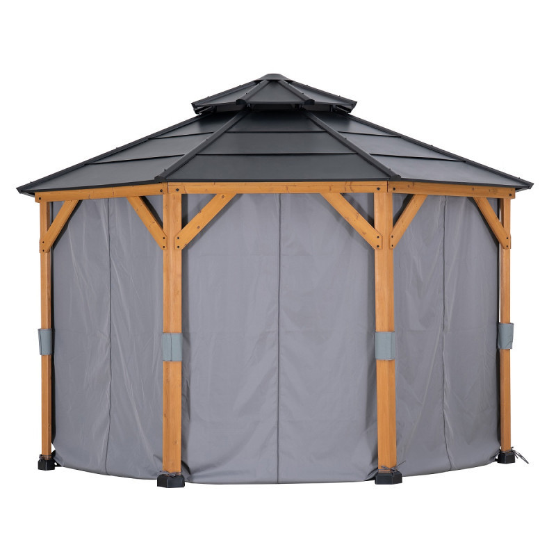 Rideaux en polyester gris pour tonnelle de jardin 395x395cm - Sunjoy