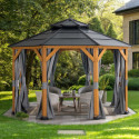 Rideaux en polyester gris pour tonnelle de jardin 395x395cm - Sunjoy