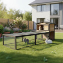 Clapier d'extérieur en bois FSC thermo-traité 101x55x100cm + extension grillagée - Shelty Pet