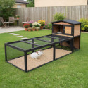 Clapier d'extérieur en bois FSC thermo-traité 101x55x100cm + extension grillagée - Shelty Pet