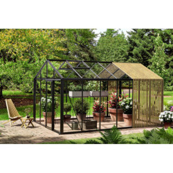 Serre de jardin 310x608cm Classique en aluminium, bois et panneaux en verre trempé - BloomCabin