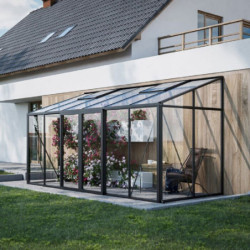 Serre de jardin adossée 7,22m² - H268cm - en aluminium et panneaux en verre trempé - BloomCabin