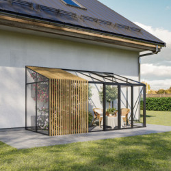 Serre de jardin adossée 6,04m² - H248cm - en aluminium, bois et panneaux en verre trempé - BloomCabin