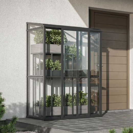 Serre de jardin adossée Mini 1,4m² en aluminium et panneaux en verre trempé - BloomCabin