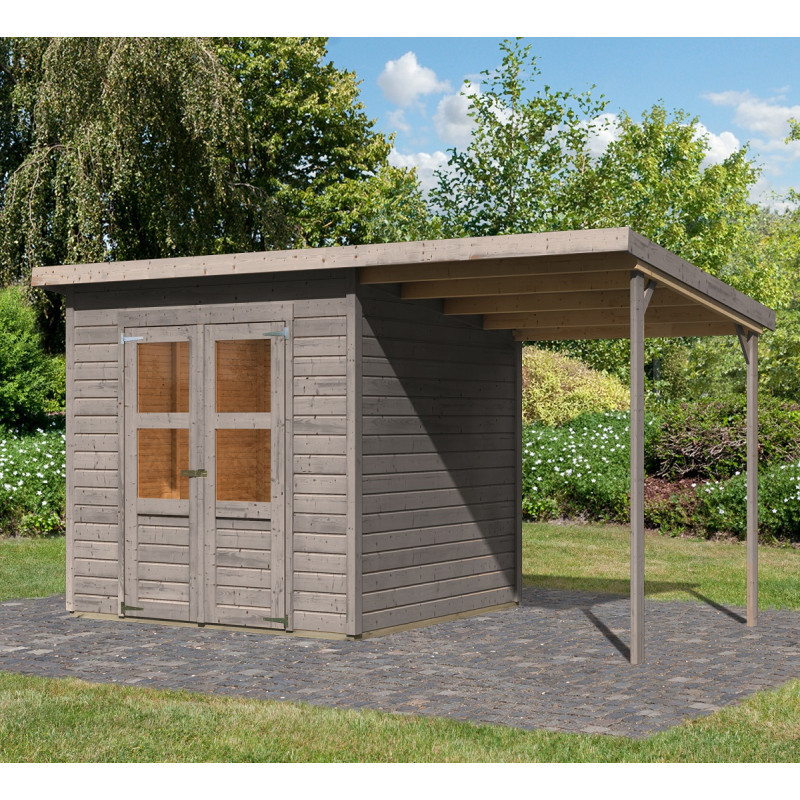 Abri de jardin en bois 4,5m² avec appentis - gris naturel - Merseburg 4 - Karibu