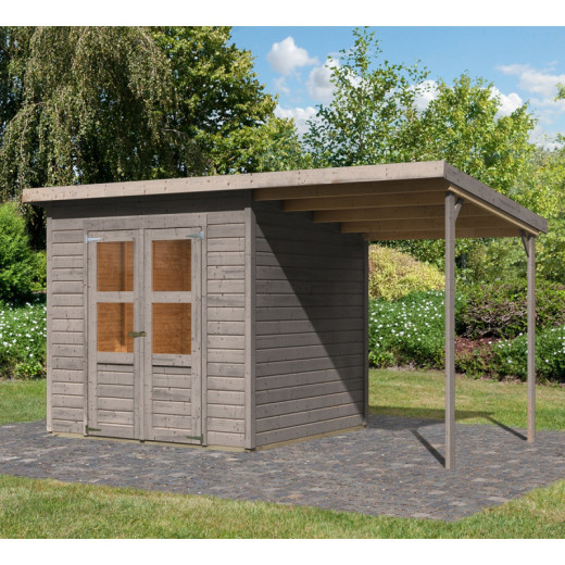 Abri de jardin en bois 4,5m² avec appentis - gris naturel - Merseburg 4 - Karibu