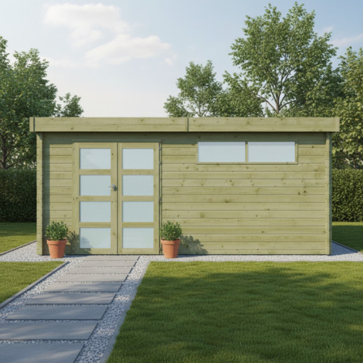 Chalet Moderne 21,09m² en bois traité 44mm avec toit isolé - Gardenas