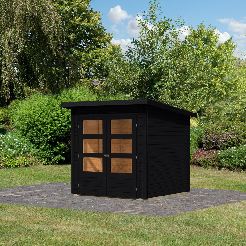Abri de jardin en bois massif noir 3,46m² Stockach 2 – Karibu