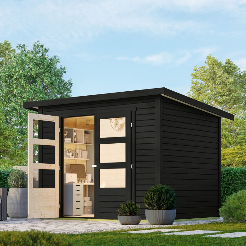 Abri de jardin en bois massif noir 4,57m² Stockach 3 – Karibu