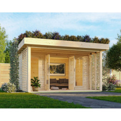Abri de jardin en bois brut 15,7m² avec terrasse et kit de végétalisation du toit - Lily - Karibu