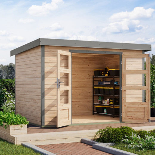 Abri de jardin en bois brut 19mm - acier gris - 6,4m² Jupiter 4A – Karibu