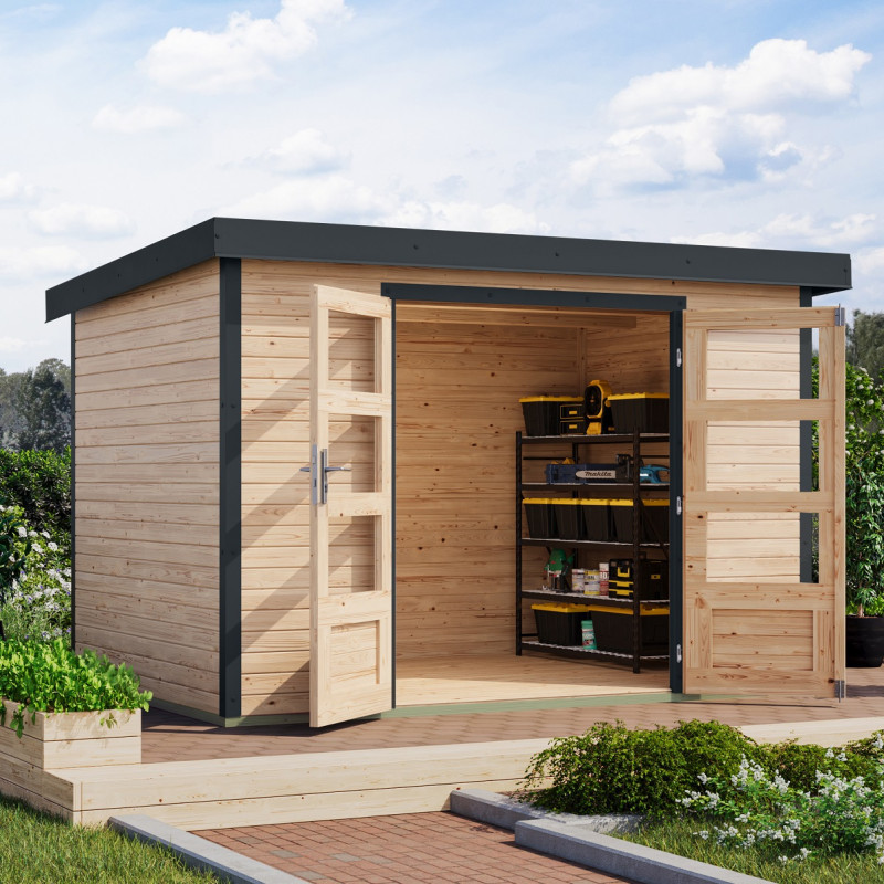 Abri de jardin en bois brut 19mm - acier anthracite - 6,4m² Jupiter 4A – Karibu