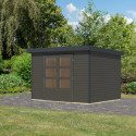 Abri de jardin en bois gris terre 19mm - acier anthracite - 6,4m² Jupiter 4B – Karibu