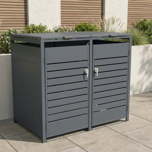 Abri cache-poubelle en acier galvanisé anthracite pour 2 containers 240L - X-METAL