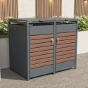 Abri cache-poubelle en acier galvanisé aspect bois 2 containers 240L - X-METAL