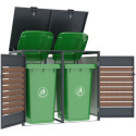 Abri cache-poubelle en acier galvanisé aspect bois 2 containers 240L - X-METAL