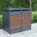 Abri cache-poubelle en acier galvanisé aspect bois 2 containers 240L - X-METAL