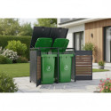 Abri cache-poubelle en acier galvanisé aspect bois 2 containers 240L - X-METAL