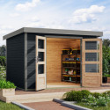 Abri de jardin en bois anthracite 19mm - acier gris - 6,4m² Jupiter 4C – Karibu