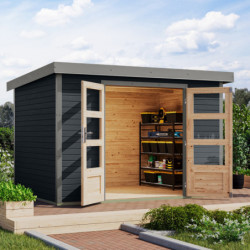 Abri de jardin en bois anthracite 19mm - acier gris - 6,4m² Jupiter 4C – Karibu