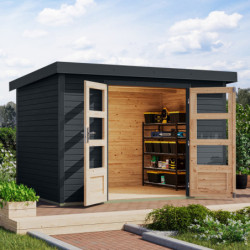 Abri de jardin en bois anthracite 19mm - acier anthracite - 6,4m² Jupiter 4C – Karibu